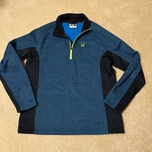 Spyder mens blue and black zip neck pullover sweater with lime green accents XL